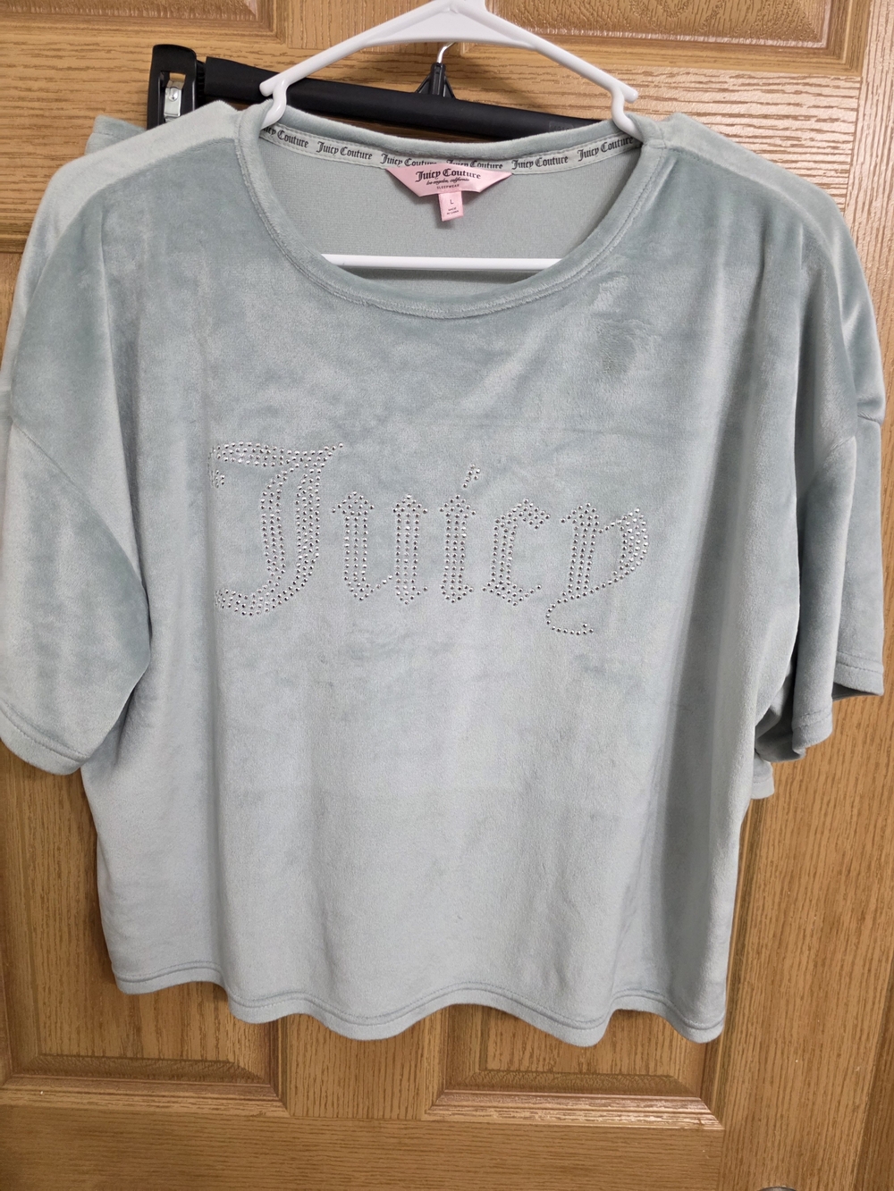 Juicy Couture Sage Velour Rhinestone Logo Tee And Shorts